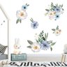 Adesivo kit infantil flores azul e brancas aquarela - 1