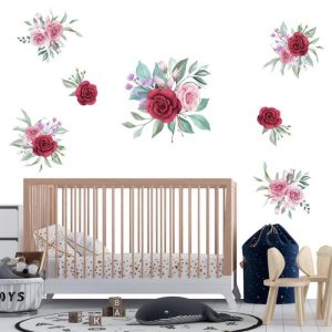 Adesivo kit infantil flores rosa e marsala aquarela