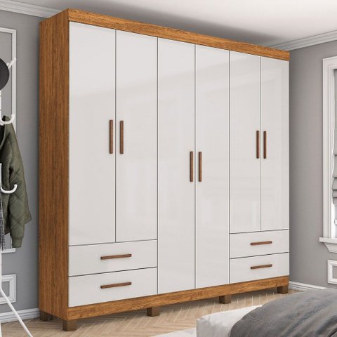 Guarda-roupa Casal Genova 6 Portas 4 Gavetas 22110 Cinamomo/off White - Carioca Móveis