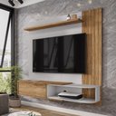 Ver imagem 1 de Painel Suspenso Paraty Sala Tv até 55" Porta Basculante e Nicho- Cinamomo/off White
