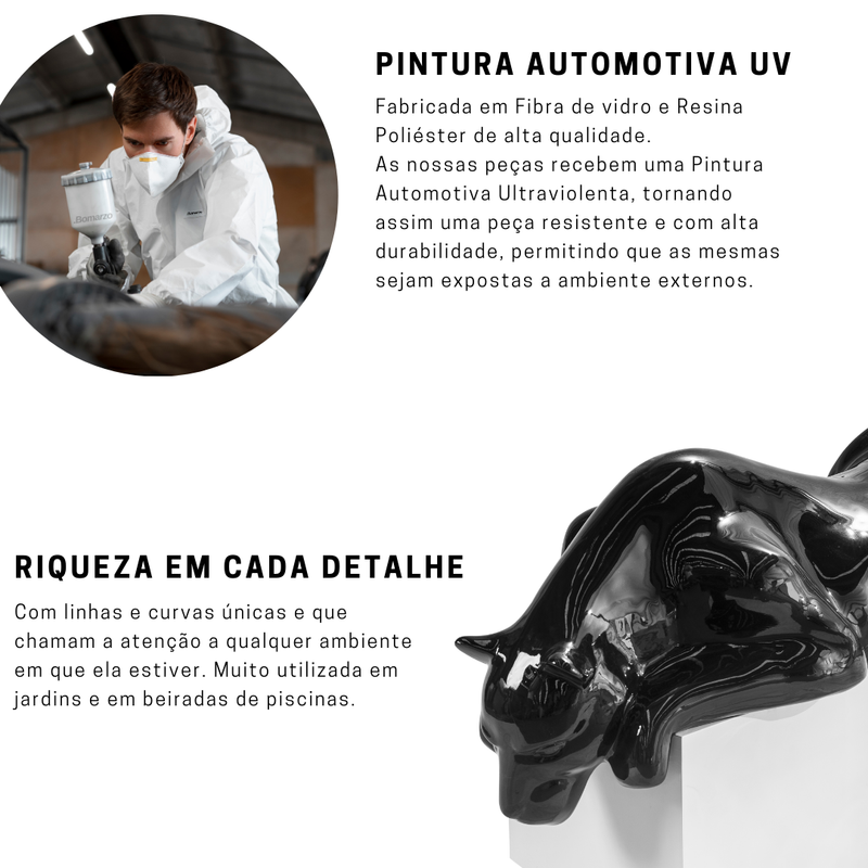 Escultura Estátua Decorativa Pantera Ataque Sala de Estar 22cm:preto Brilho - 7