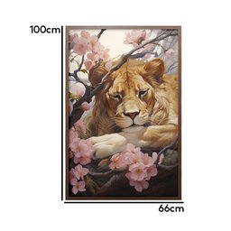 Quadro Decorativo Leão Flor Cerejeira Moldura Cx Alta 100x66 Arte na Arte Caixa Alta 100x66 Moldura  - 2