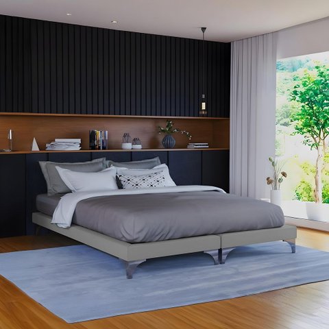 Cama Oriental Premium Casal Veludo Cinza