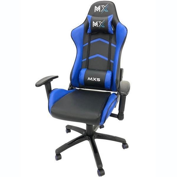 Cadeira Gamer Mx5 Giratória com Encosto Regulável 9175 Preto e Azul - Mymax - 1