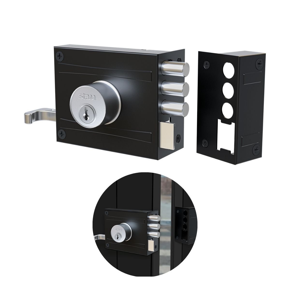 Fechadura Stam 701/100 3 Pinos Preto Fosco Portão Porta Inox Fech 701/ Fechadura Stam 701/100 3 Pinos Preto Fosco Portão Porta Inox Fech 701/
