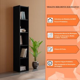 Estante para Livros com 4 Prateleiras 33cm Julia Preto - Montanaris Decor Md Montanaris Decor - 5
