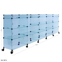 Balcão de Atendimento Modulado em Vidro com Rodízios - 2,50 x 1,10 x 0,30 - 1