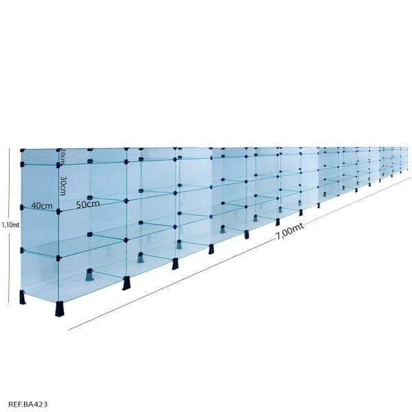 Balcão de Atendimento Modulado em Vidro com Porta Bijuterias - 7,0 x 1,10 x 0,40 - 1