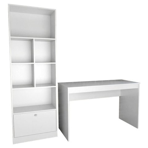 Mesa Escrivaninha e Estante para Escritorio B30 Branco Novam