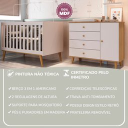 Quarto de Bebê Berço 3 em 1 Retrô Ludmila Cômoda com Fraldário Ligia Off White Carolina Baby - 2