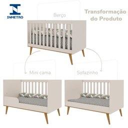 Quarto de Bebê Berço 3 em 1 Retrô Ludmila Cômoda com Fraldário Ligia Off White Carolina Baby - 4