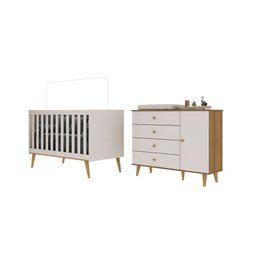 Quarto de Bebê Berço 3 em 1 Retrô Ludmila Cômoda com Fraldário Ligia Off White Carolina Baby - 3