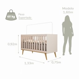 Quarto de Bebê Berço 3 em 1 Retrô Ludmila Cômoda com Fraldário Ligia Off White Carolina Baby - 6