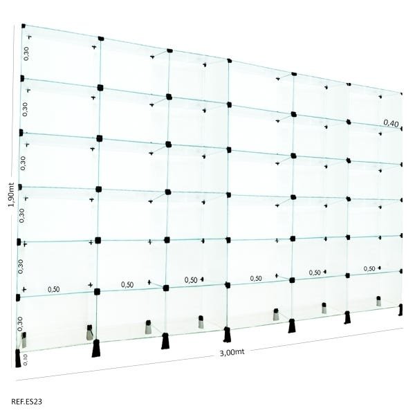 Estante de Vidro Modulado - 3,00 x 1,90 x 0,40