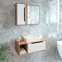Ver imagem 2 de Kit Gabinete e Espelheira de Banheiro 80 Cm com Cuba Karina Amêndoa-branco