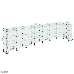 Balcão de Atendimento L Modulado em Vidro com Rodízios 3,50 x 1,10 x 1,00 - 1