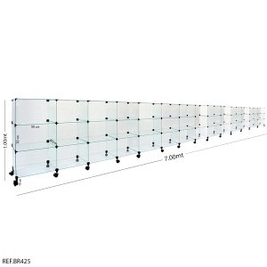Balcão de Atendimento Modulado em Vidro com Rodízios - 7,00 x 1,00 x 0,40