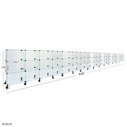Balcão de Atendimento Modulado em Vidro com Rodízios - 8,00 x 1,00 x 0,30 - 1