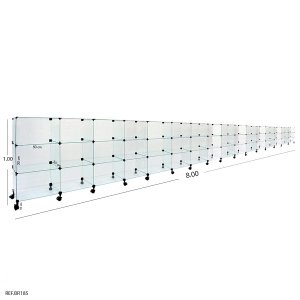 Balcão de Atendimento Modulado em Vidro com Rodízios - 8,00 x 1,00 x 0,30