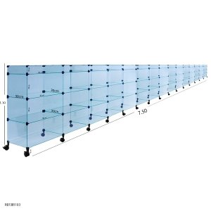 Balcão de Atendimento Modulado em Vidro com Rodízios - 7,50 x 1,10 x 0,30