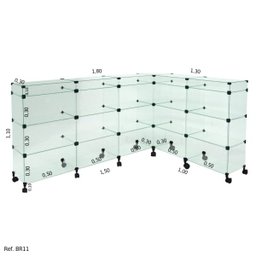 Balcão L Invertido Porta Bijuterias e Rodízios - 1,50 x 1,10 x 1,00 - 1