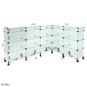 Balcão L Invertido Porta Bijuterias e Rodízios - 1,50 x 1,10 x 1,00