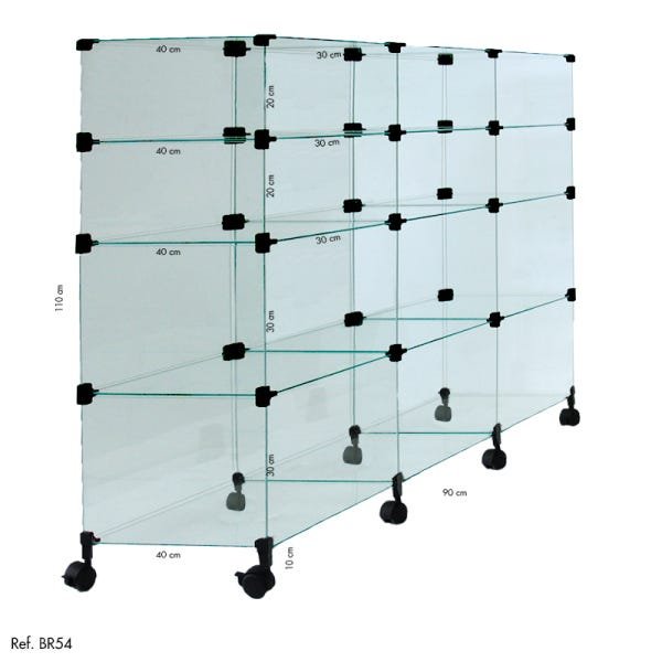 Balcão de Atendimento Modulado em Vidro com Rodízios - 1,10 x 0,90 X 0,40
