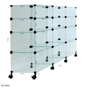 Balcão de Atendimento Modulado em Vidro com Rodízios - 1,10 x 0,90 X 0,40