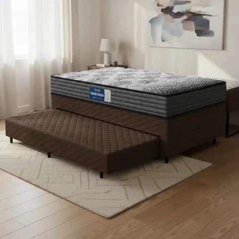 Cama Box + Colchão Espuma D60 Double Face Comfort Force Probel com Auxiliar Solteiro 88cm