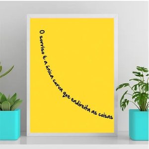 Quadro Sorriso Curva Que Endireita As Coisas 45x34cm:Madeira preta