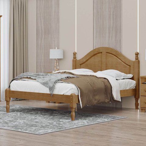 Cama de Casal Queen 214cm X 170cm com Pés Torneados Ouro Freijó Madeira Pinus - Finestra