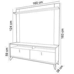 Rack para Sala com Painel para Tv 70 Pol 160cm Naomi L05 Tauari Off White Fosco - Lyam Decor - 4