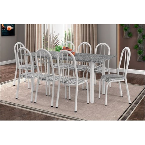 Conjunto de Mesa Duma 3003 1,80x0,80 C/8 Cad. 056 Cr Branco - Gr Artefamol