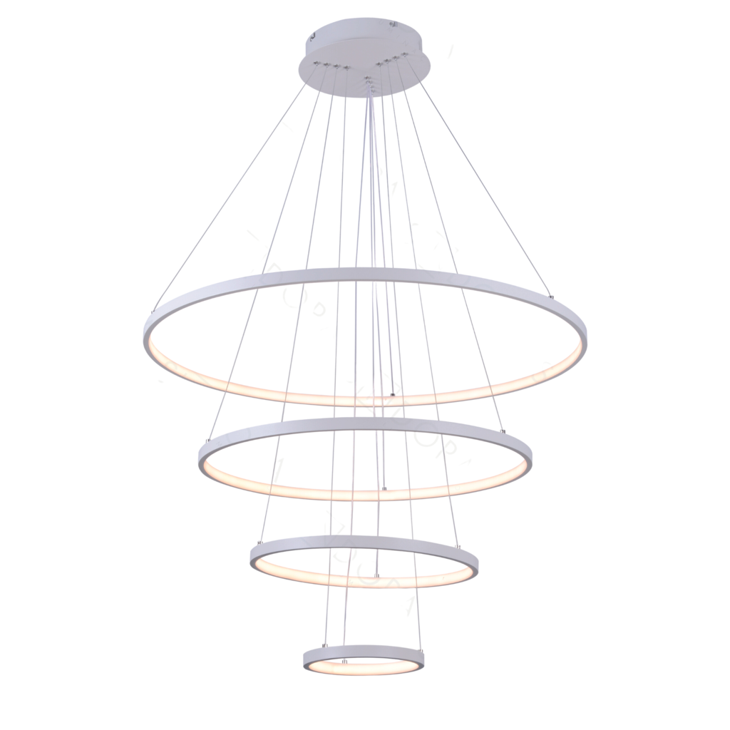 Lustre Pendente 5 Anéis Φ20×φ40×φ60xφ80x100cm 188w 3000k Bivolt Metal Branco+silicone Cabo: 5mt