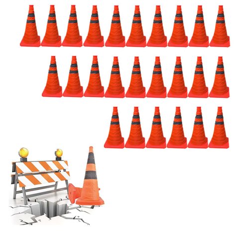 Cone Obra Retratil Kit 25 Uni Segurança Estrada Sinalizador Portatil Guarda Dobravel Pratico Viario 