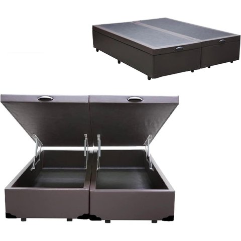 Base Box Bau Bipartido Casal Suede Premium Santo Box Bipartido 47x138x188:marrom