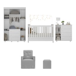 Quarto Completo com Colchão, Poltrona de Amamentação e Puff Pimpolho Multimóveis MP4103 Branco/ - 6