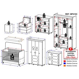 Quarto Completo com Colchão, Poltrona de Amamentação e Puff Pimpolho Multimóveis MP4103 Branco/ - 5