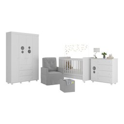 Quarto Completo com Colchão, Poltrona de Amamentação e Puff Pimpolho Multimóveis MP4103 Branco/ - 2