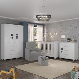 Quarto Completo com Colchão, Poltrona de Amamentação e Puff Pimpolho Multimóveis MP4103 Branco/ - 1