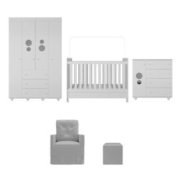 Quarto Completo com Colchão, Poltrona de Amamentação e Puff Pimpolho Multimóveis MP4103 Branco/ - 7