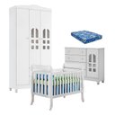 Ver imagem 1 de Quarto de Bebê New Selena 3 Portas com Berço Lila e Cômoda Selena Branco Brilho e Colchão Ortobom –