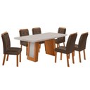 Ver imagem 4 de Conjunto de Jantar Carolina 6 Lugares Tampo MDF com Vidro Cadeiras Carol Marrom Off White 180cm