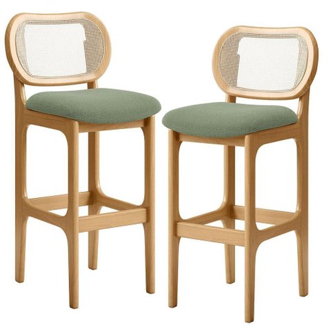 Kit 02 Banquetas Altas para Cozinha Bancada Sala Tela Betta Fixa L02 Bouclê Oliva - Lyam