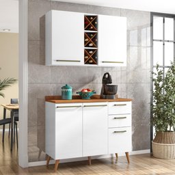 Armário de Cozinha 4 Portas 3 Gavetas com Garrafeiro Favorita Branco / Natura - 1