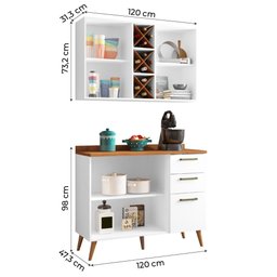 Armário de Cozinha 4 Portas 3 Gavetas com Garrafeiro Favorita Branco / Natura - 3