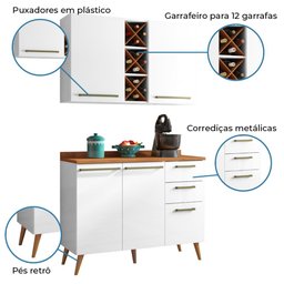 Armário de Cozinha 4 Portas 3 Gavetas com Garrafeiro Favorita Branco / Natura - 8