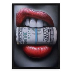 Quadro Decorativo Dinheiro Money Lips 45x34cm:moldura Preta - 1
