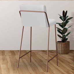 Banqueta Alta Com Encosto Drika Industrial Cozinha Bistrô Ferro Bronze Corino Branco - Ahazzo Móveis - 2