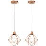 Kit 2 Pendente Aramado Diamante Luminárias Lustre Cabo Cristal Teto Retrô Cobre Rose Gold - 1